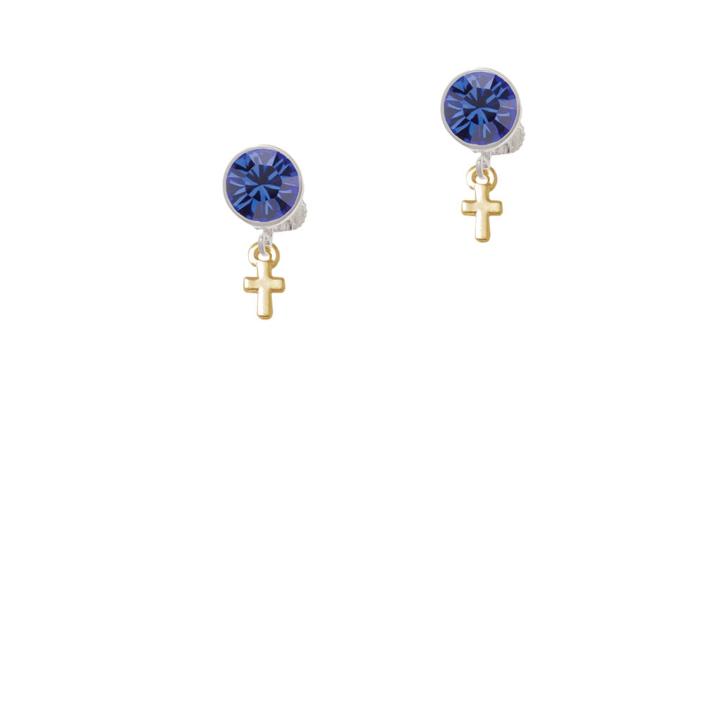 Gold Tone Super Mini Simple Cross Crystal Clip On Earrings Image 7