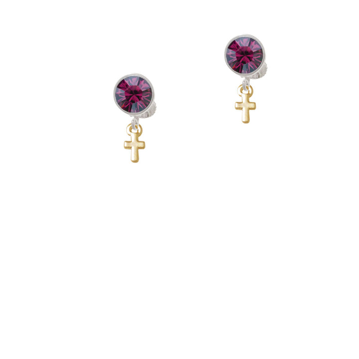 Gold Tone Super Mini Simple Cross Crystal Clip On Earrings Image 8