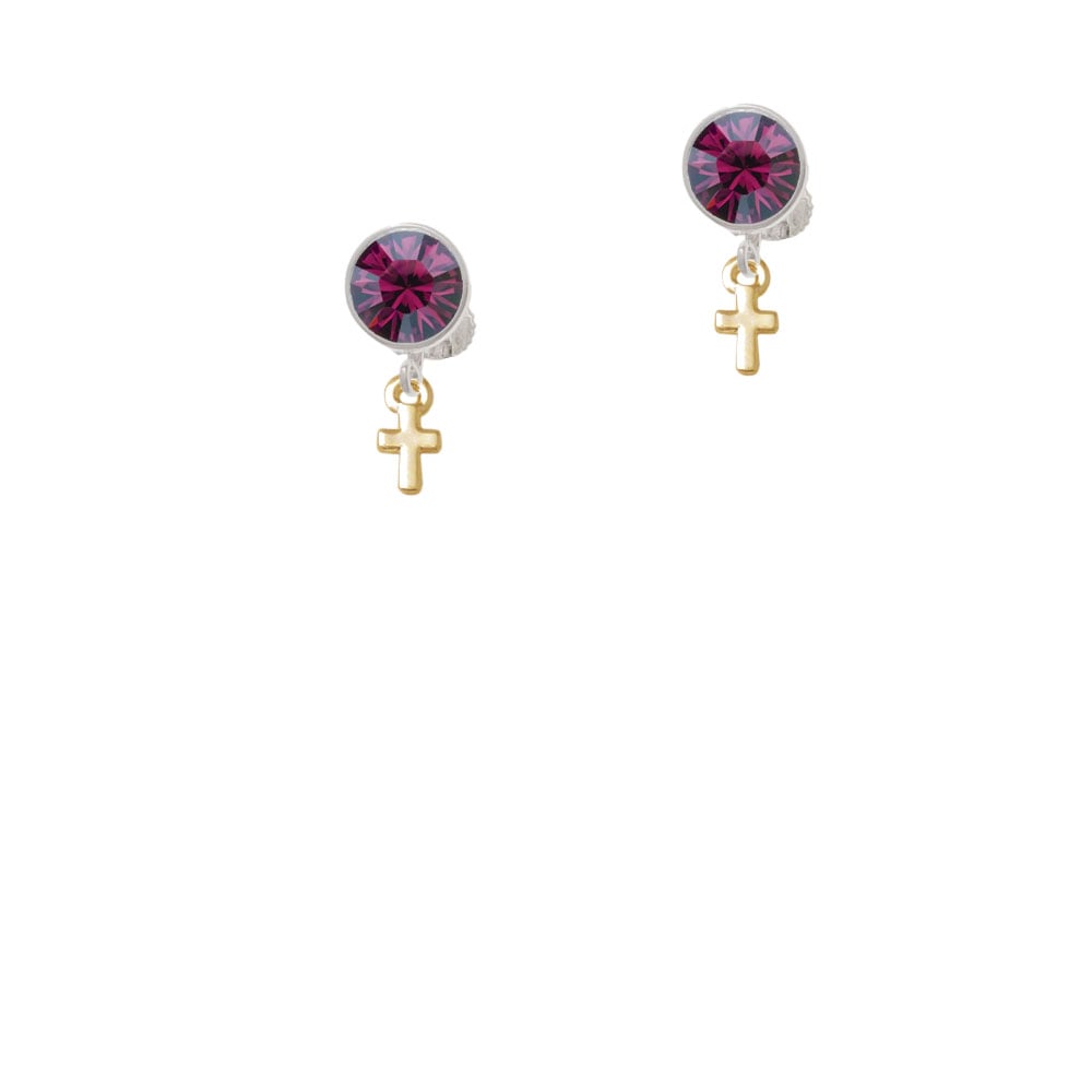 Gold Tone Super Mini Simple Cross Crystal Clip On Earrings Image 1