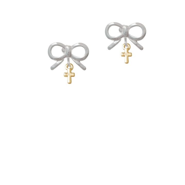 Gold Tone Super Mini Simple Cross Crystal Clip On Earrings Image 9