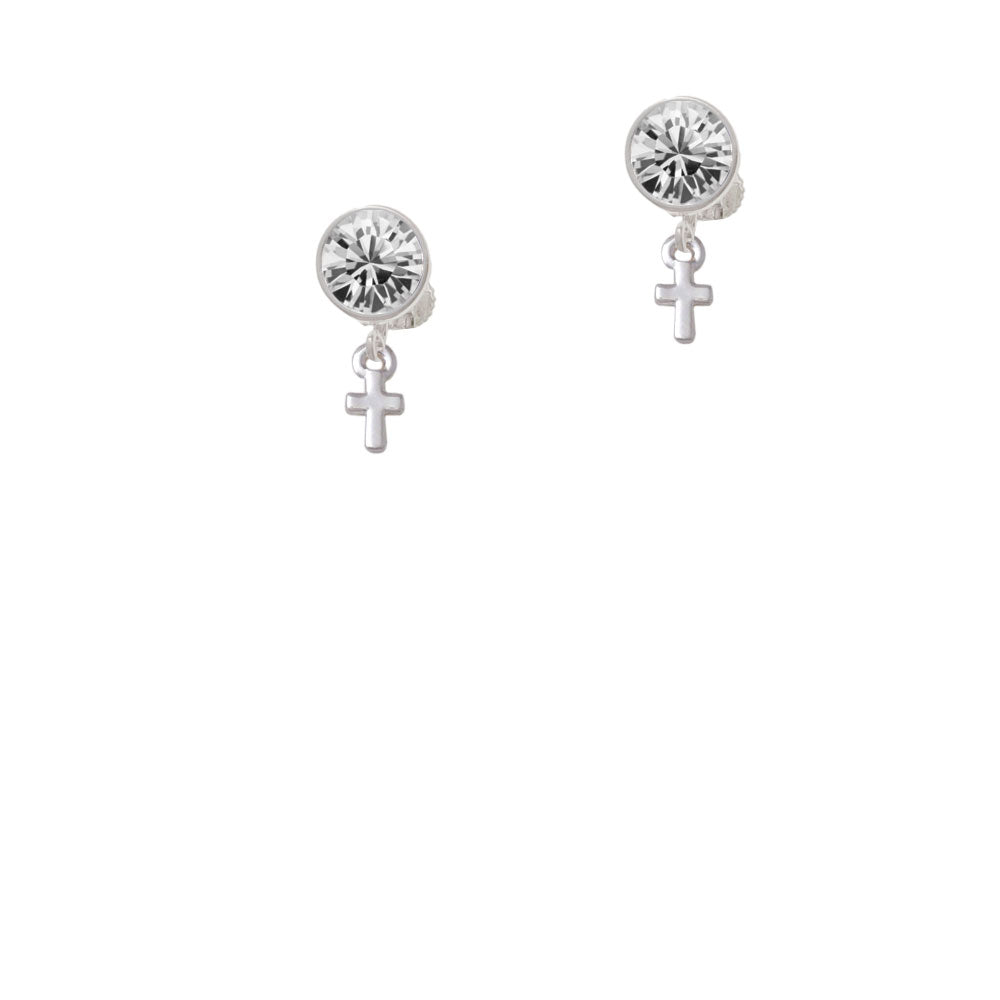 Super Mini Simple Cross Crystal Clip On Earrings Image 2