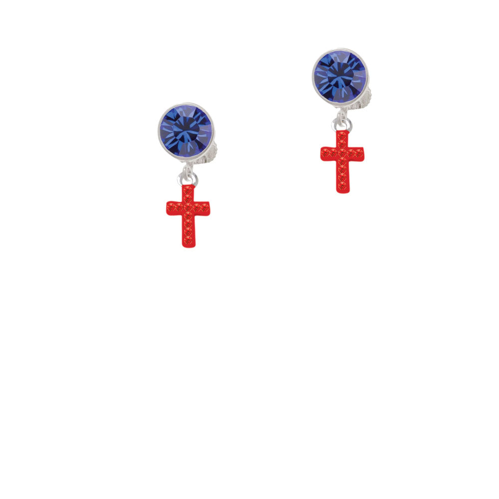 Small Red Crystal Cross Crystal Clip On Earrings Image 7