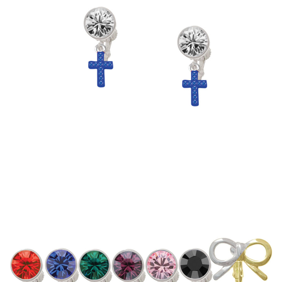 Small Blue Crystal Cross Crystal Clip On Earrings Image 1