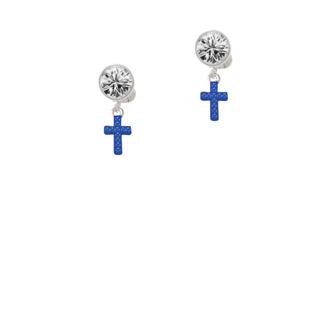 Small Blue Crystal Cross Crystal Clip On Earrings Image 2