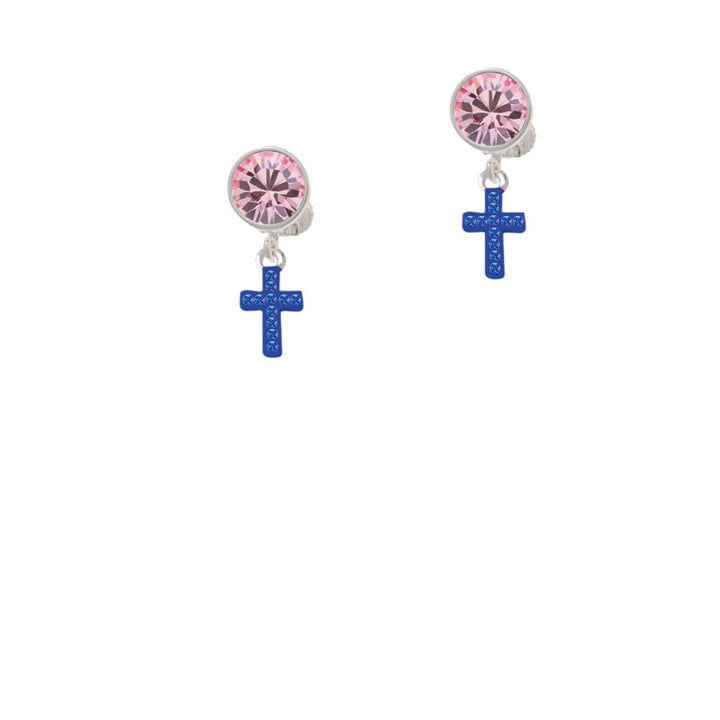 Small Blue Crystal Cross Crystal Clip On Earrings Image 4