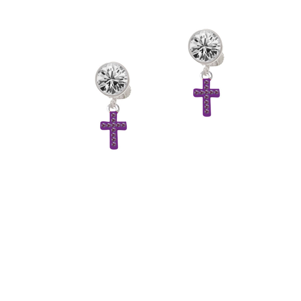 Small Purple Crystal Cross Crystal Clip On Earrings Image 2