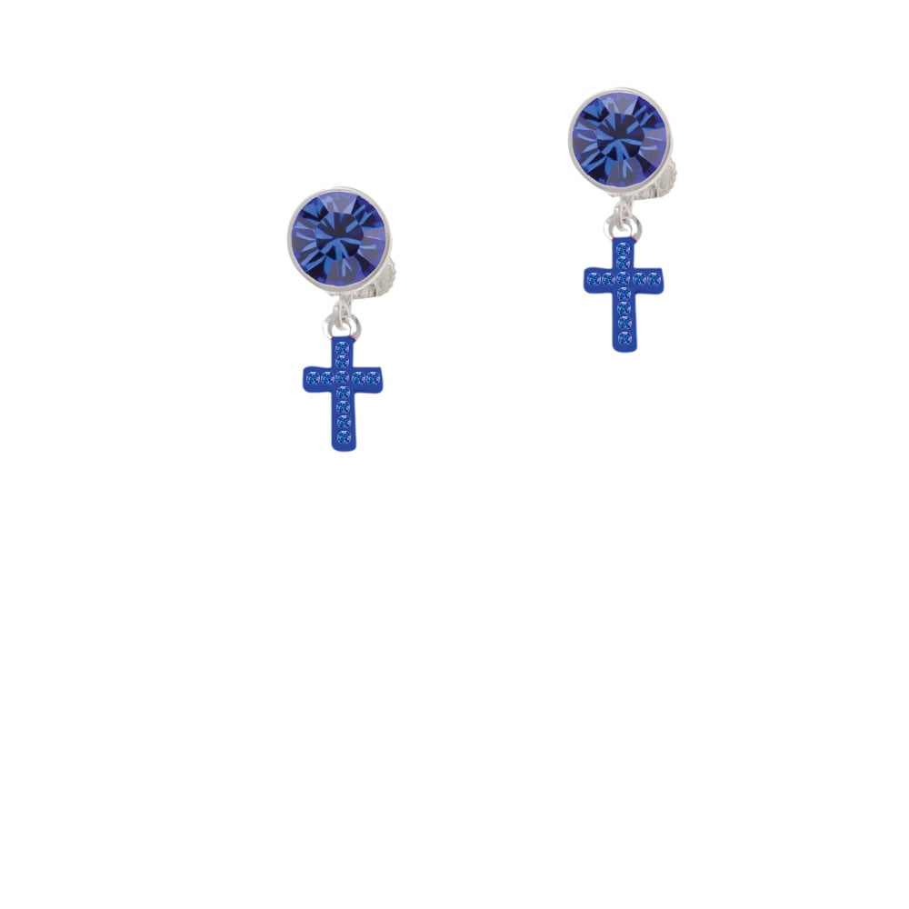 Small Blue Crystal Cross Crystal Clip On Earrings Image 7