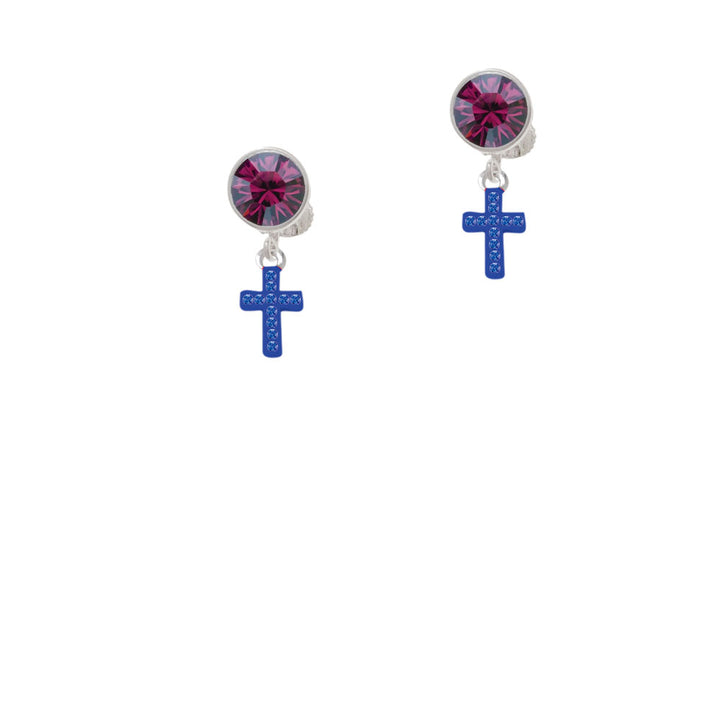 Small Blue Crystal Cross Crystal Clip On Earrings Image 8