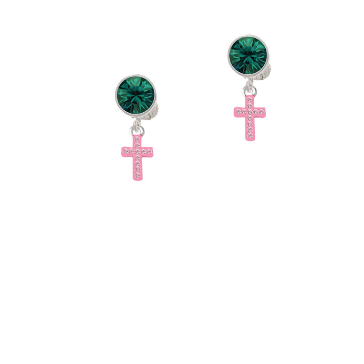 Small Pink Crystal Cross Crystal Clip On Earrings Image 6