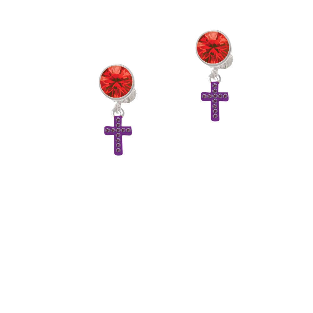 Small Purple Crystal Cross Crystal Clip On Earrings Image 4