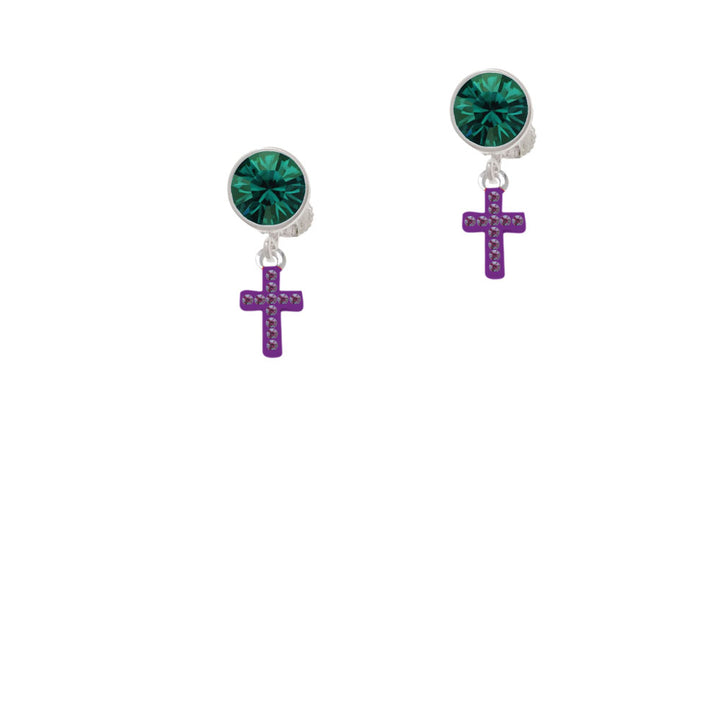 Small Purple Crystal Cross Crystal Clip On Earrings Image 6