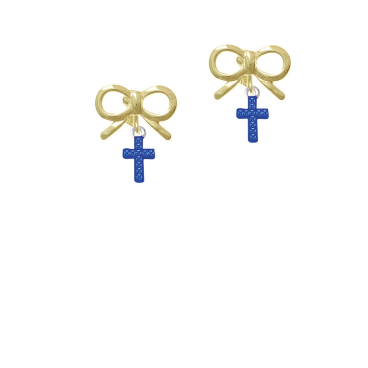 Small Blue Crystal Cross Crystal Clip On Earrings Image 10