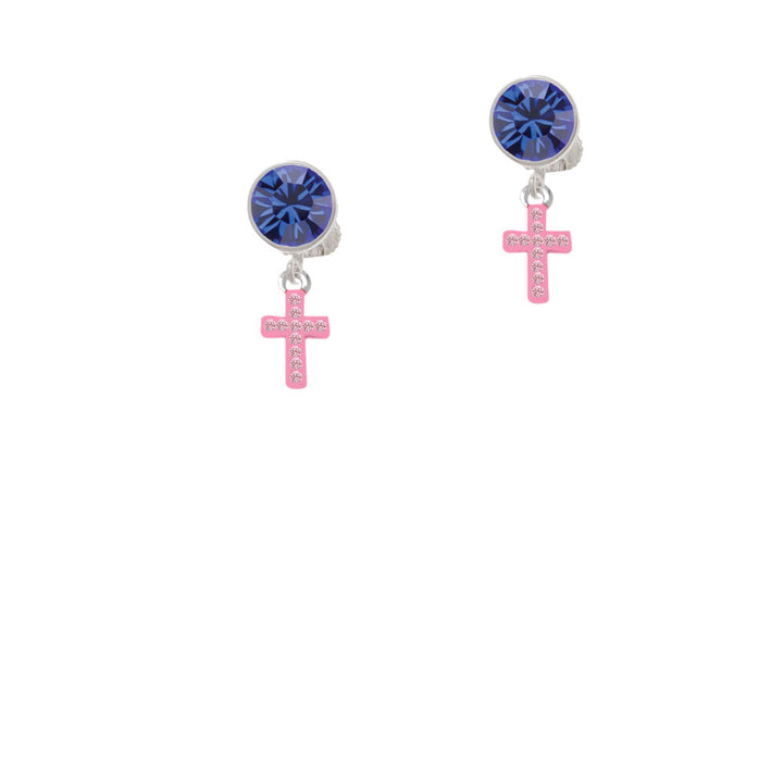 Small Pink Crystal Cross Crystal Clip On Earrings Image 7