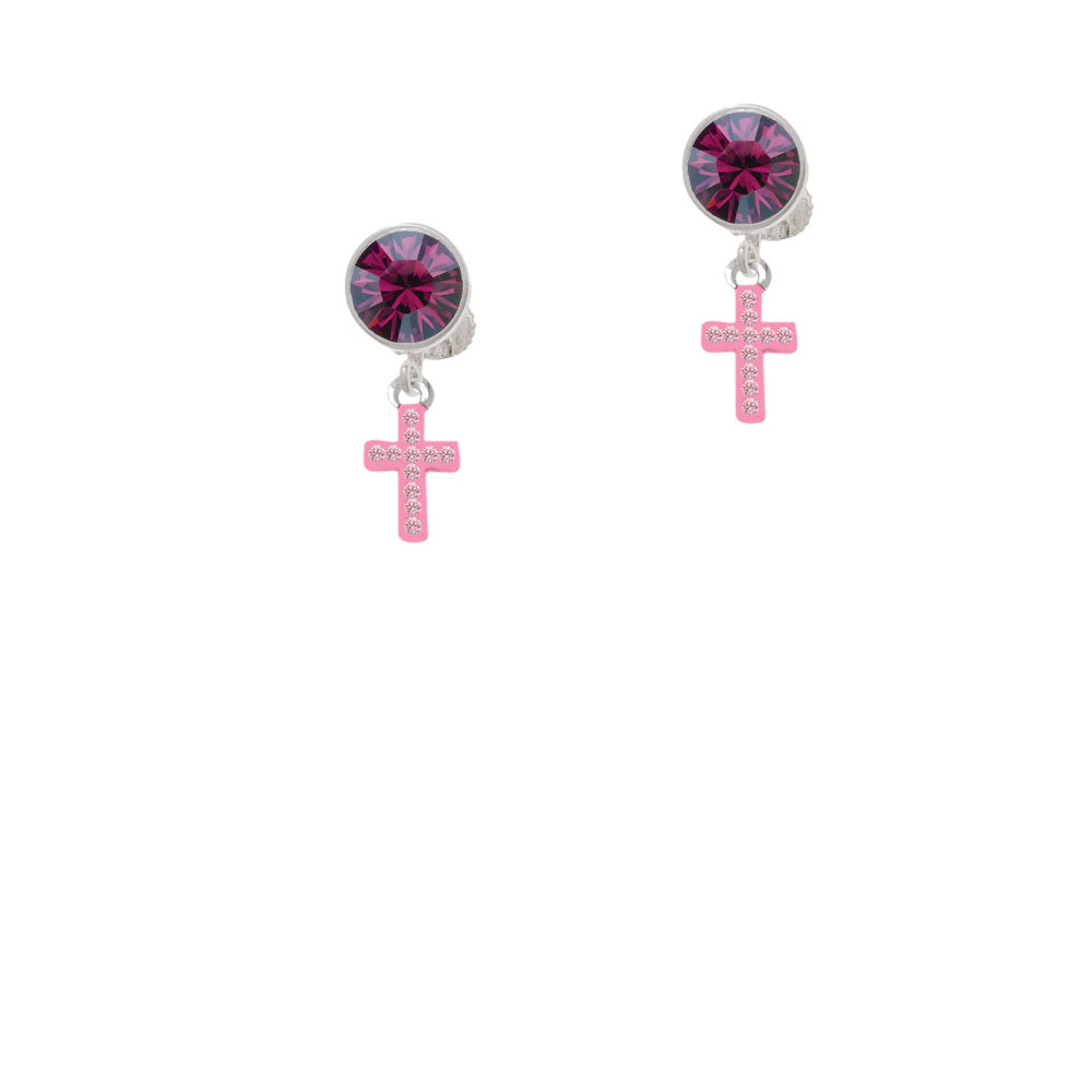 Small Pink Crystal Cross Crystal Clip On Earrings Image 8