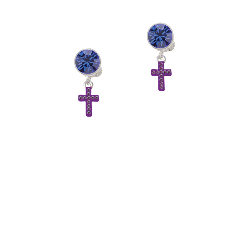 Small Purple Crystal Cross Crystal Clip On Earrings Image 7