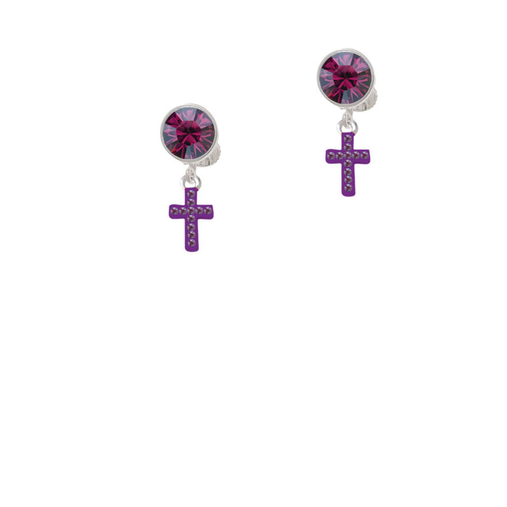 Small Purple Crystal Cross Crystal Clip On Earrings Image 8