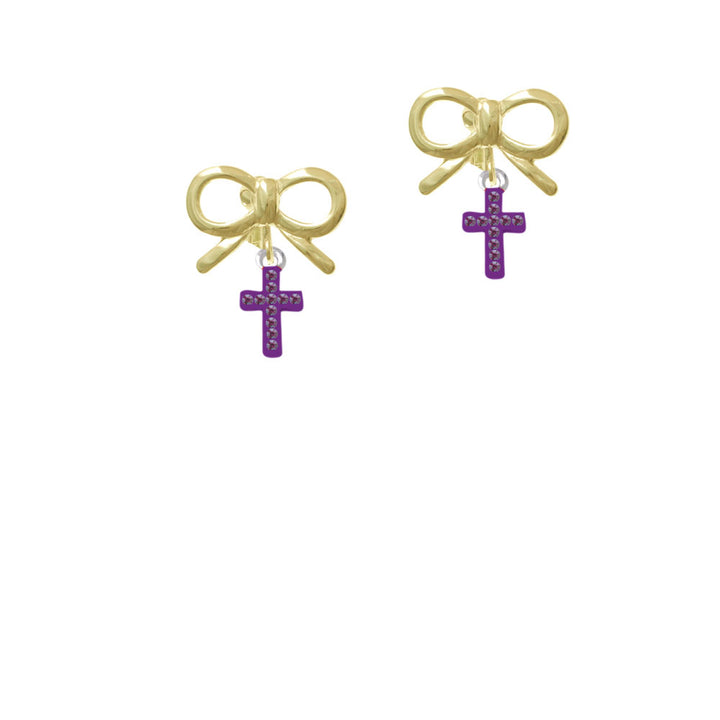 Small Purple Crystal Cross Crystal Clip On Earrings Image 10