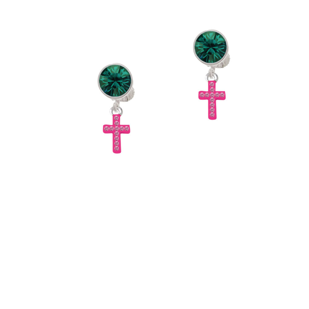 Small Hot Pink Crystal Cross Crystal Clip On Earrings Image 6