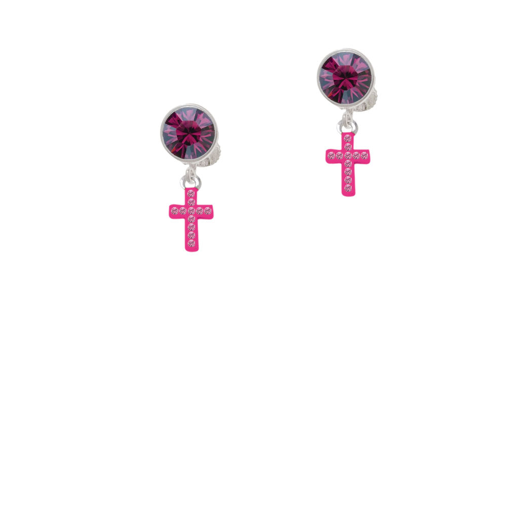 Small Hot Pink Crystal Cross Crystal Clip On Earrings Image 8