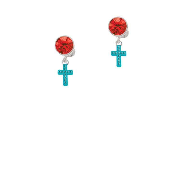 Small Teal Crystal Cross Crystal Clip On Earrings Image 4