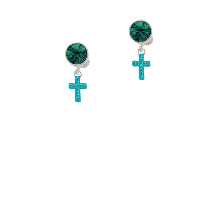 Small Teal Crystal Cross Crystal Clip On Earrings Image 6