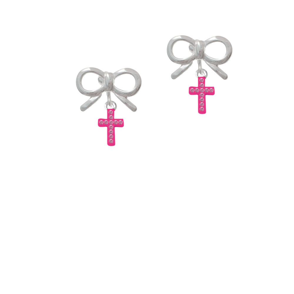 Small Hot Pink Crystal Cross Crystal Clip On Earrings Image 9