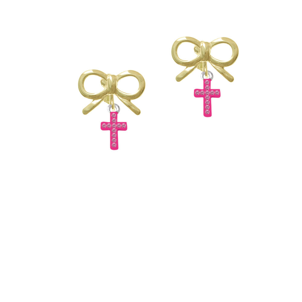 Small Hot Pink Crystal Cross Crystal Clip On Earrings Image 10