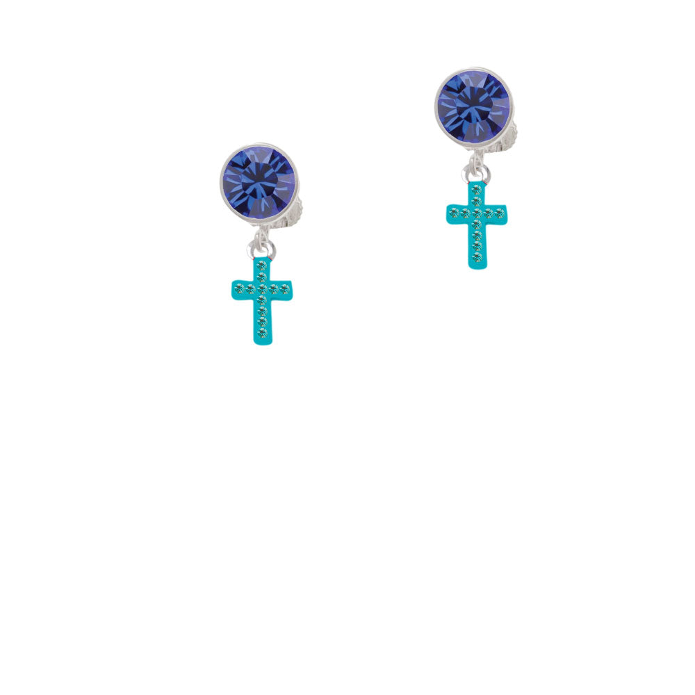 Small Teal Crystal Cross Crystal Clip On Earrings Image 7