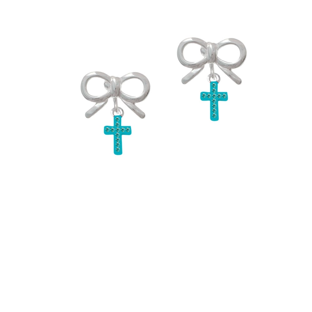 Small Teal Crystal Cross Crystal Clip On Earrings Image 9