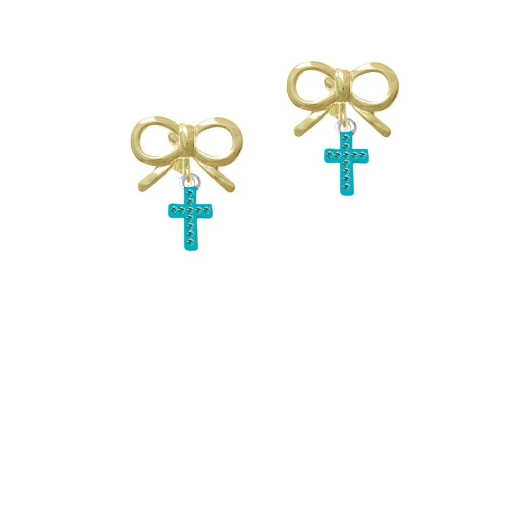 Small Teal Crystal Cross Crystal Clip On Earrings Image 10