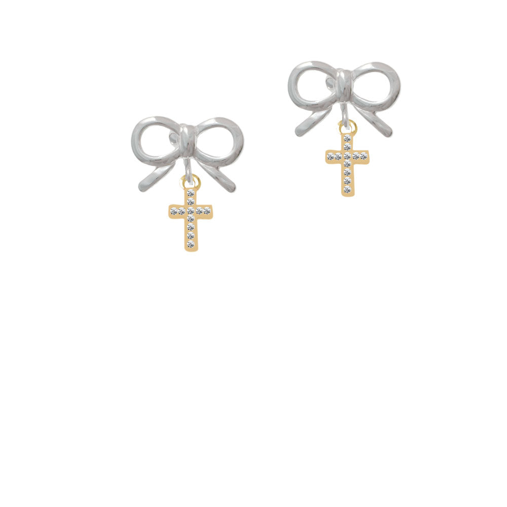 Gold Tone Small Crystal Cross Crystal Clip On Earrings Image 9