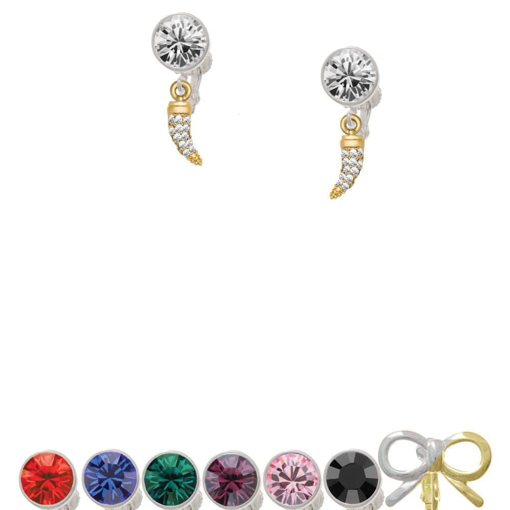 Gold Tone Small Crystal Sabre Tooth Crystal Clip On Earrings Image 1