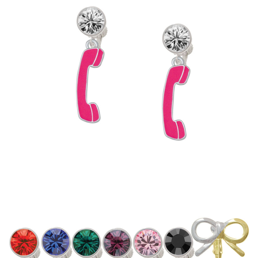 Hot Pink Telephone Crystal Clip On Earrings Image 1