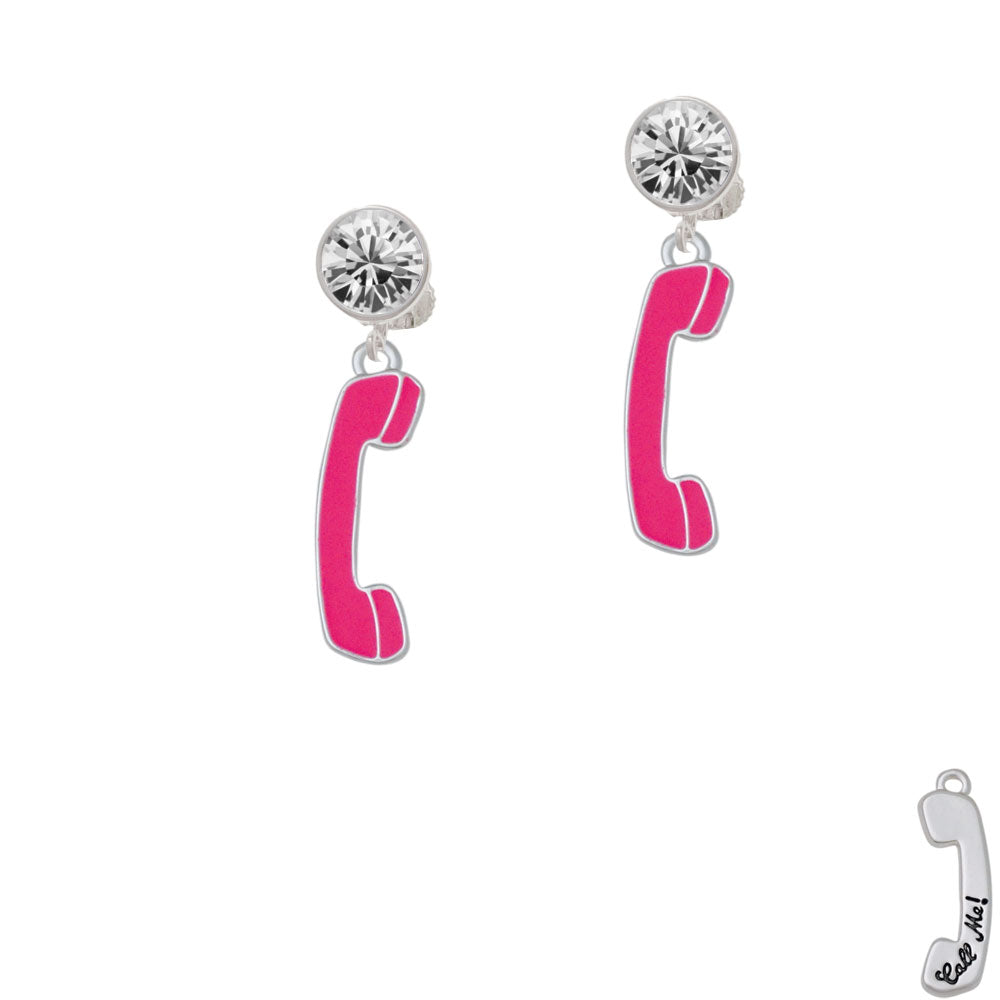 Hot Pink Telephone Crystal Clip On Earrings Image 2