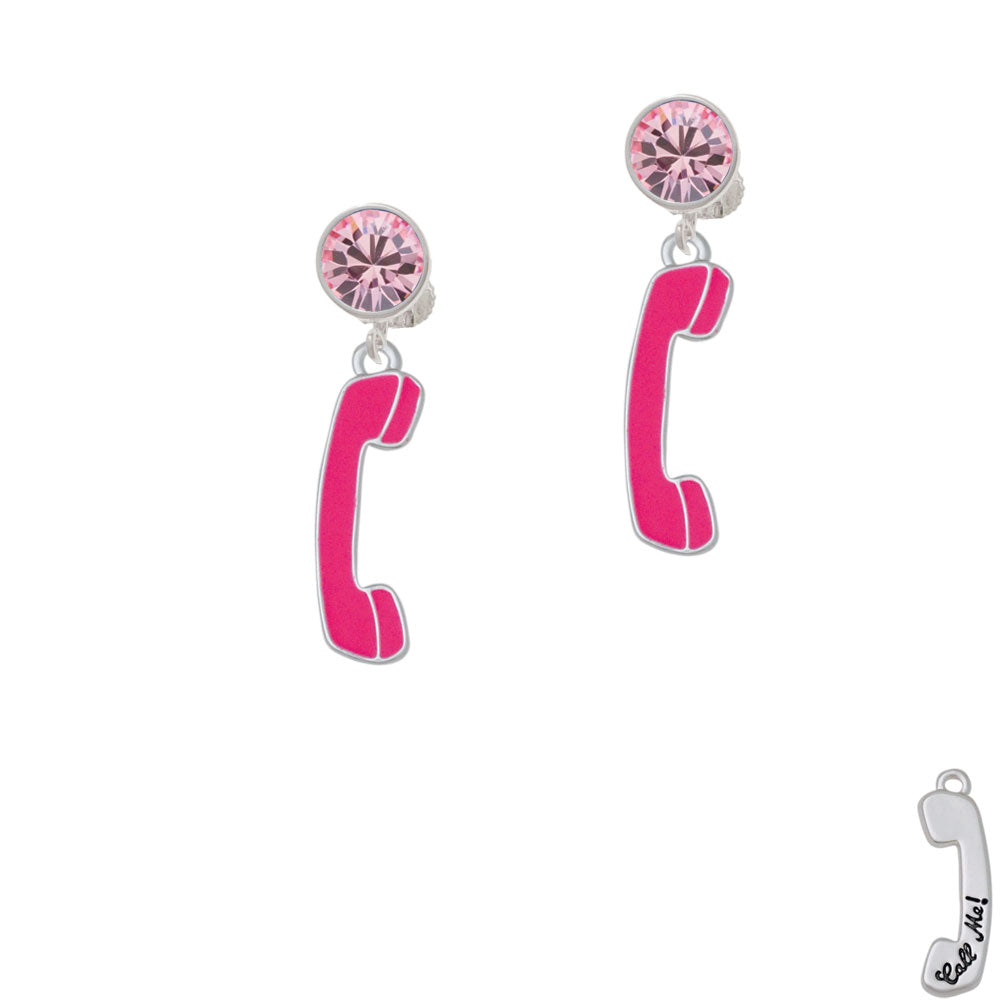 Hot Pink Telephone Crystal Clip On Earrings Image 4