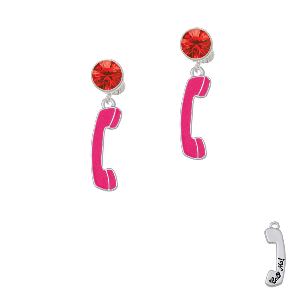 Hot Pink Telephone Crystal Clip On Earrings Image 4