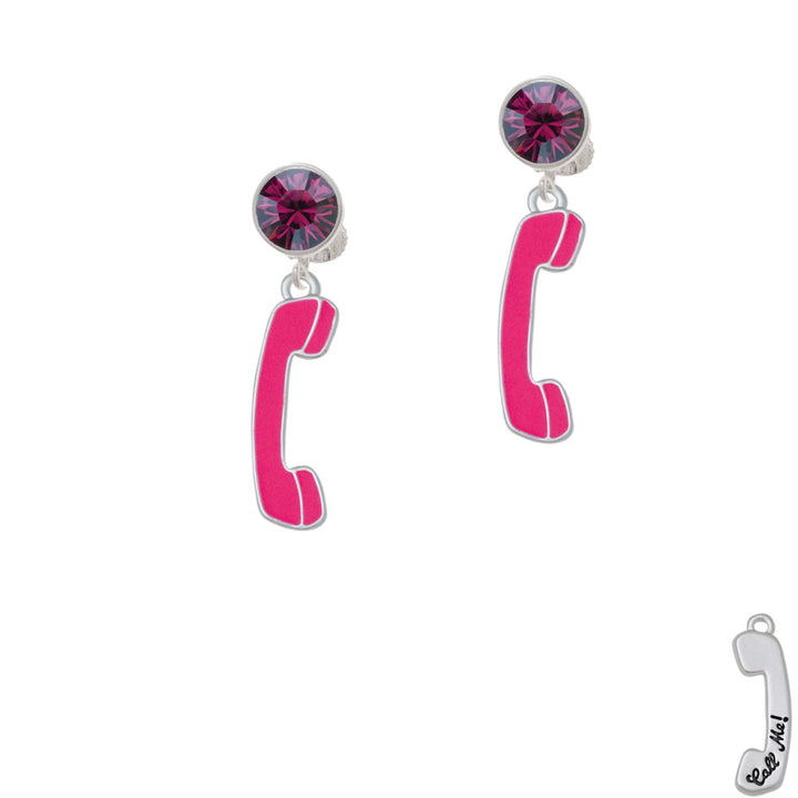 Hot Pink Telephone Crystal Clip On Earrings Image 8