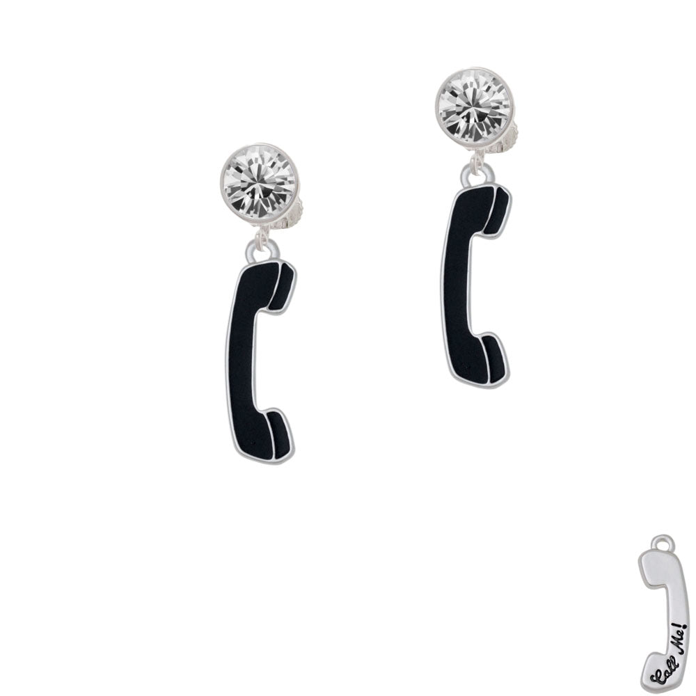 Black Telephone Crystal Clip On Earrings Image 2
