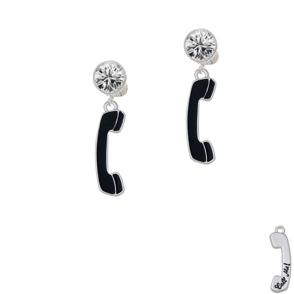 Black Telephone Crystal Clip On Earrings Image 1
