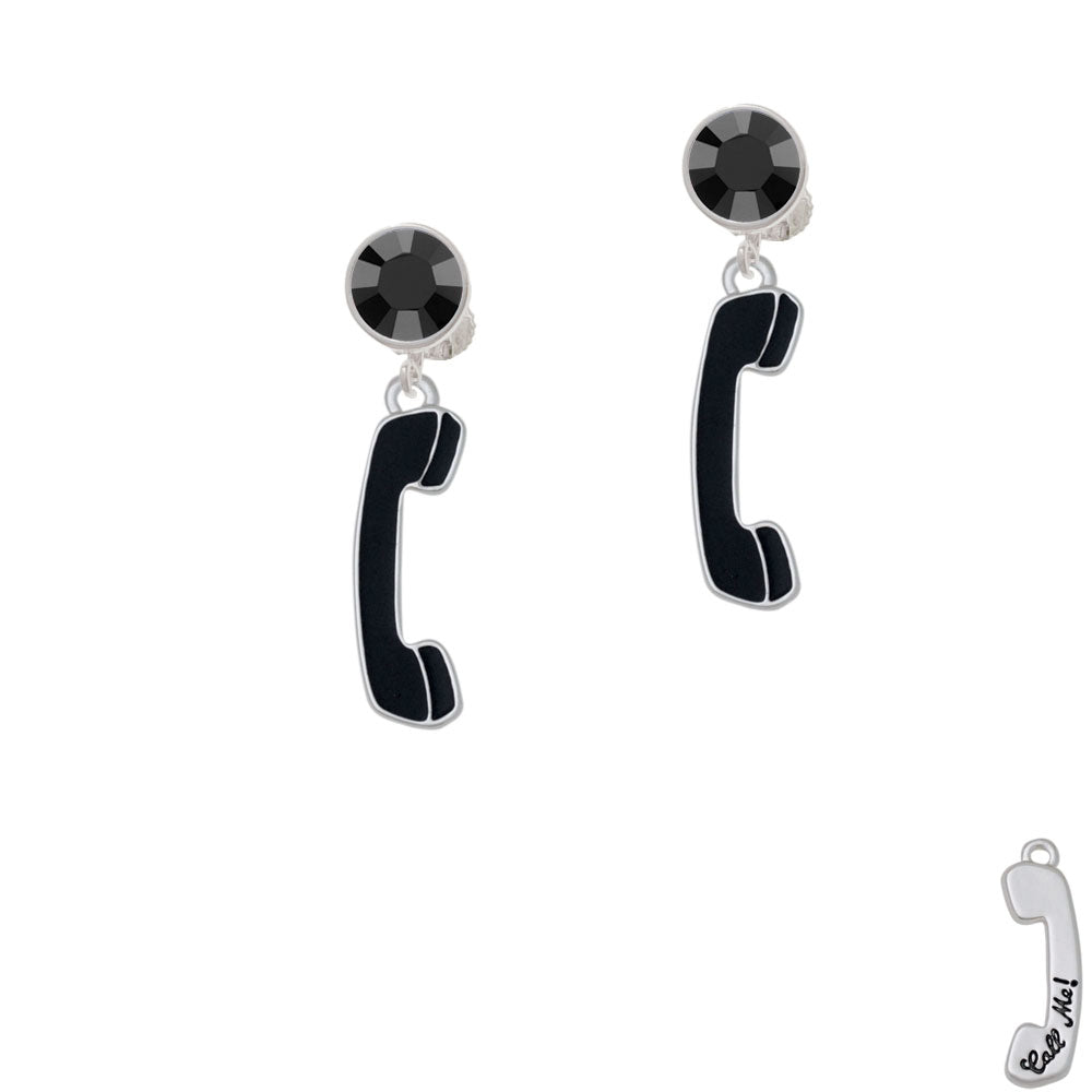 Black Telephone Crystal Clip On Earrings Image 3