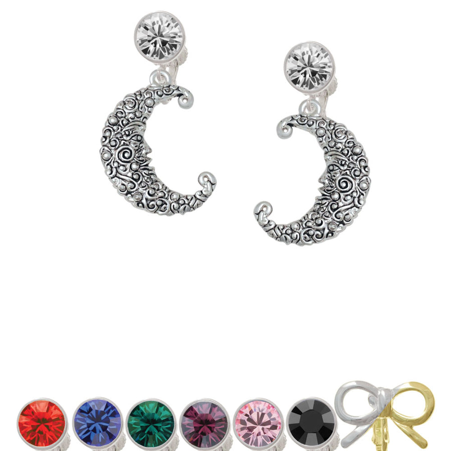 Large Swirl Man in Moon Crystal Clip On Earrings Image 1