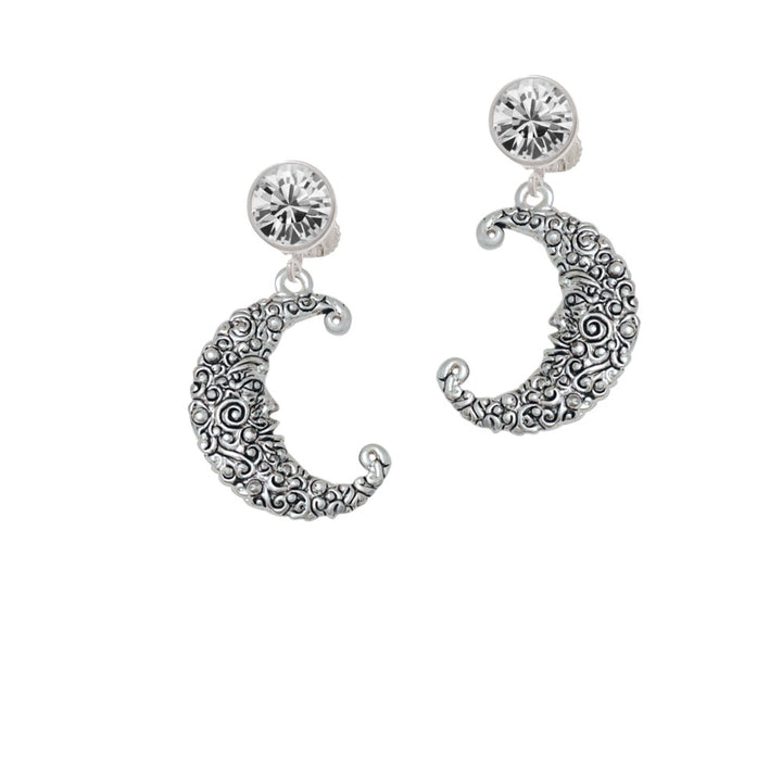 Large Swirl Man in Moon Crystal Clip On Earrings Image 2