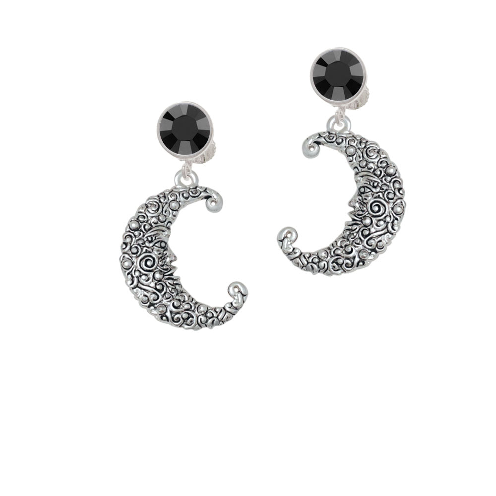 Large Swirl Man in Moon Crystal Clip On Earrings Image 3