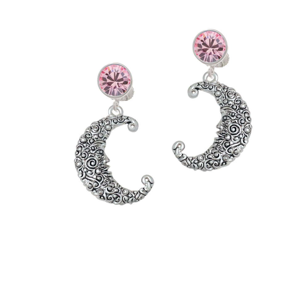 Large Swirl Man in Moon Crystal Clip On Earrings Image 4