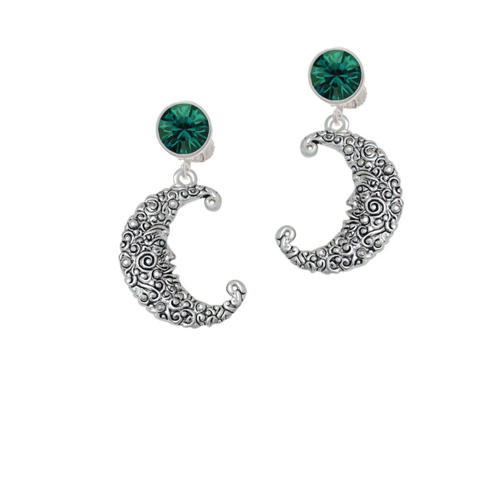 Large Swirl Man in Moon Crystal Clip On Earrings Image 6