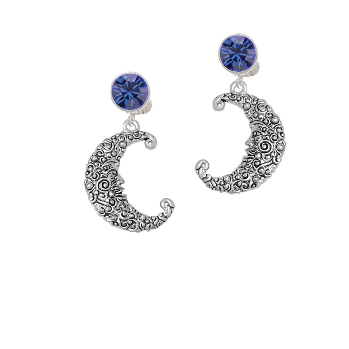 Large Swirl Man in Moon Crystal Clip On Earrings Image 7