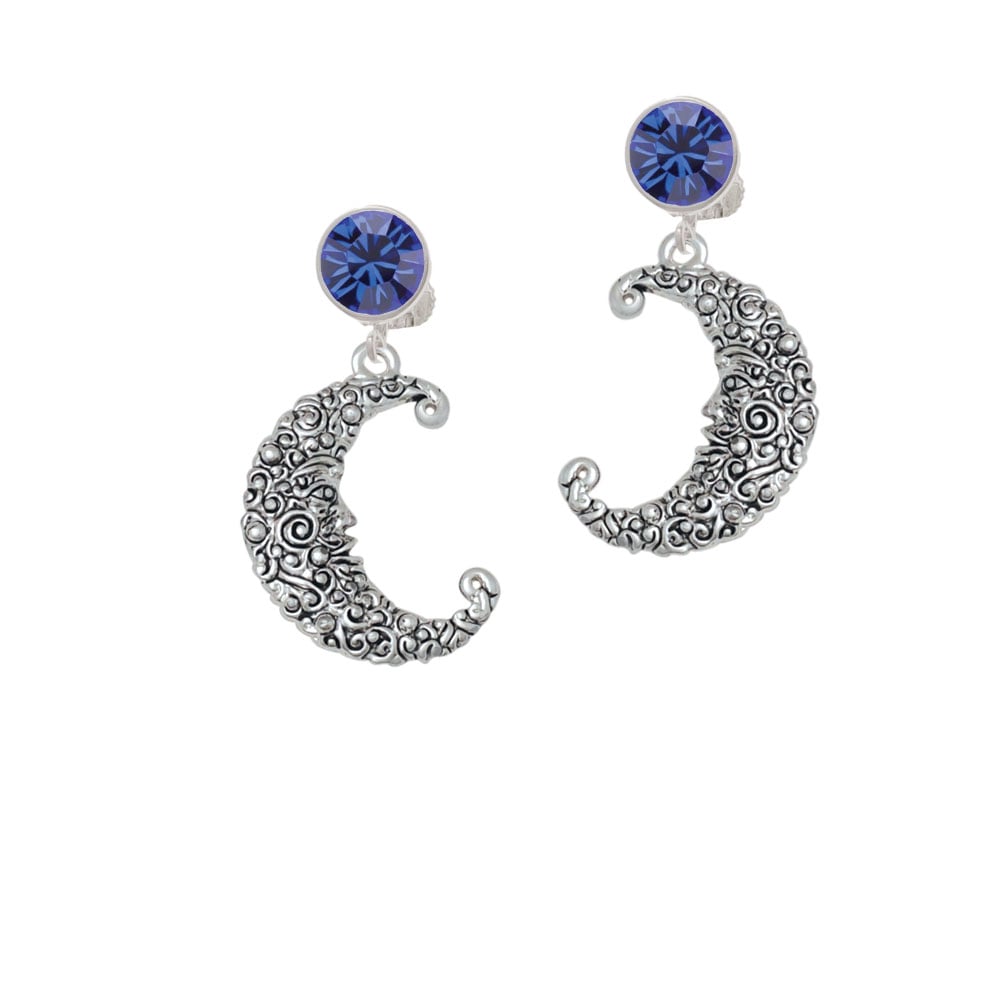 Large Swirl Man in Moon Crystal Clip On Earrings Image 1