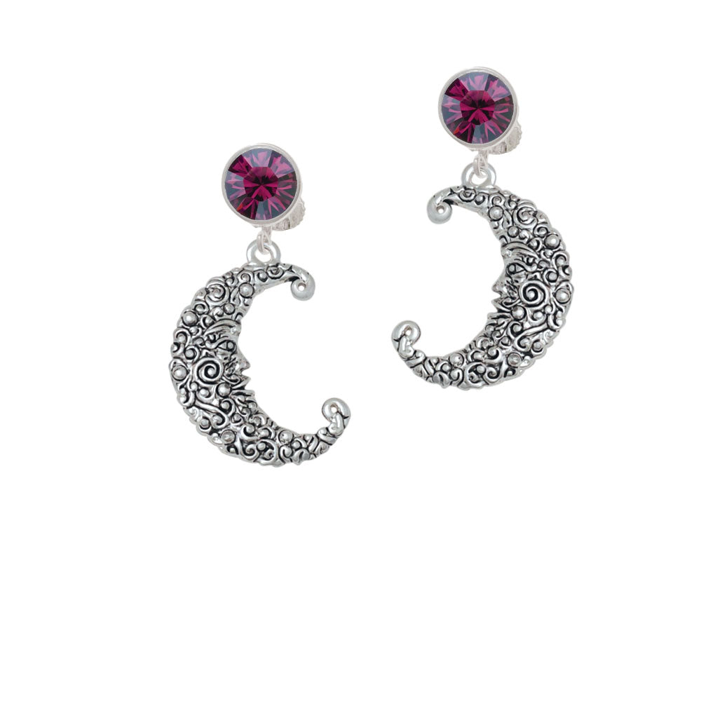 Large Swirl Man in Moon Crystal Clip On Earrings Image 8