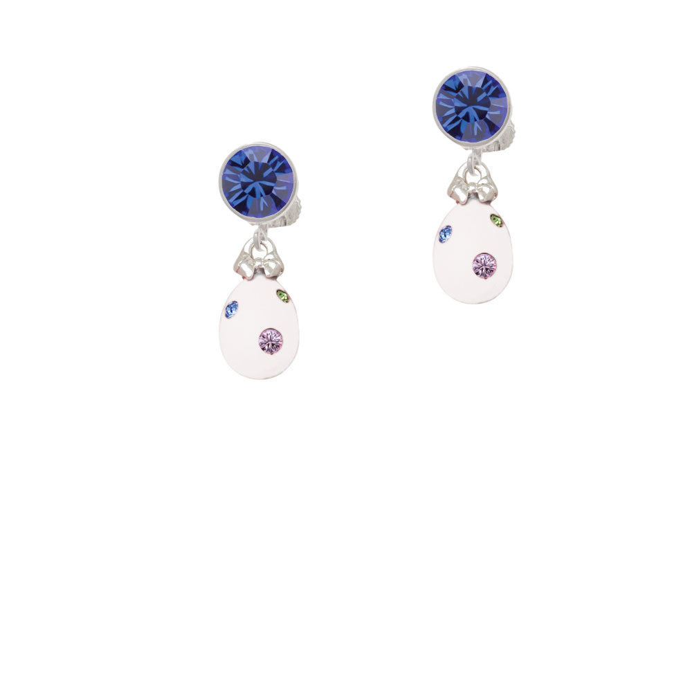 White Easter Egg with Color Crystal Dots Crystal Clip On Earrings Image 7