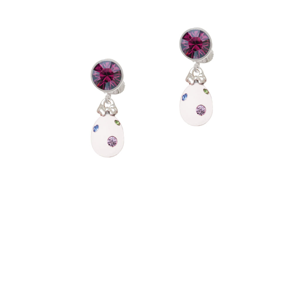 White Easter Egg with Color Crystal Dots Crystal Clip On Earrings Image 8